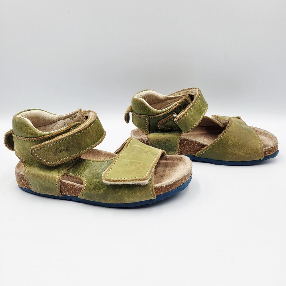 Emel Green Italian Leather Double Hook-and-Loop Strap Cork Bed Sandals Infant Sz